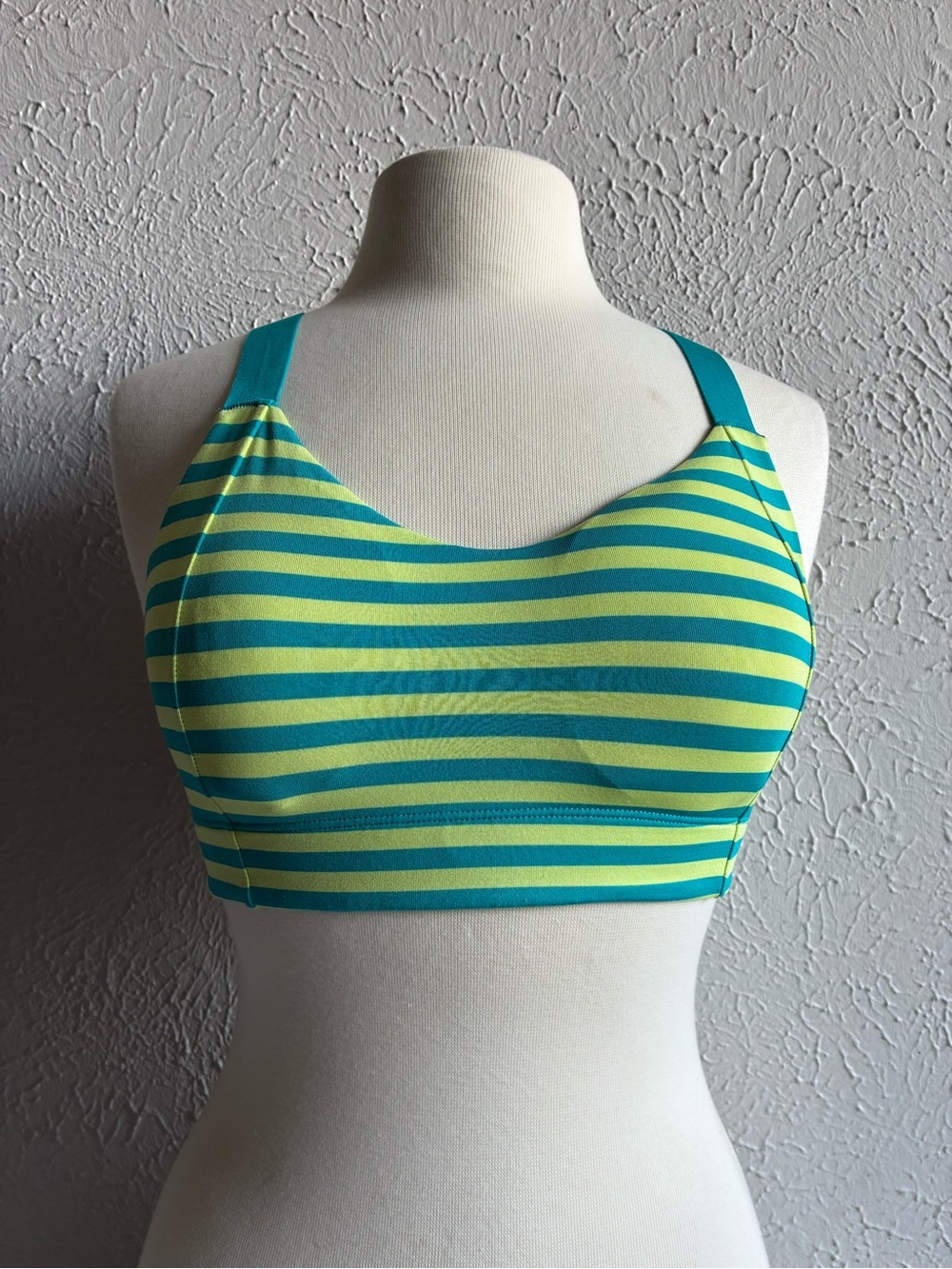 Brooks Hot Shot Sports Bra L Teal Lime Green Striped Racerback